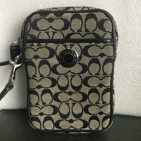 Coach Black/Gray Signature C Canvas Leather Wristlet Mini Pouch - Picture 11 of 16